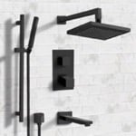 Remer TSR30 Matte Black Thermostatic Tub and Shower System with 8